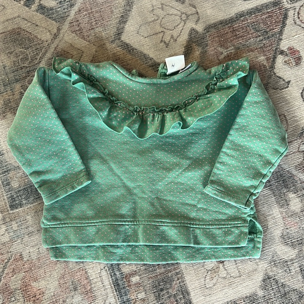 Zara Green Polka Dot Ruffle Sweatshirt, Size 12-18M